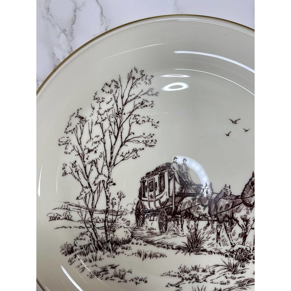 Lenox USA Special 12.5" Stagecoach Scene Chop Plate Serving Platter Gold Trim - Picture 2 of 9